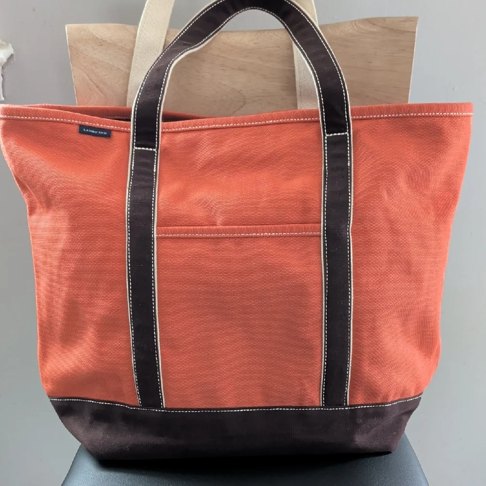 Lands' End Orange Large Canvas Zip-Top Tote EUC - Picture 1 of 9
